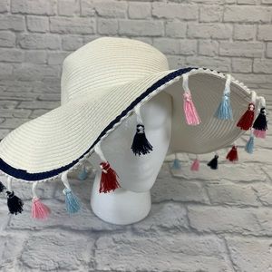 💰Bundle 3/$30 Mud pie White Straw Sun Hat Multicolored tassel design One size